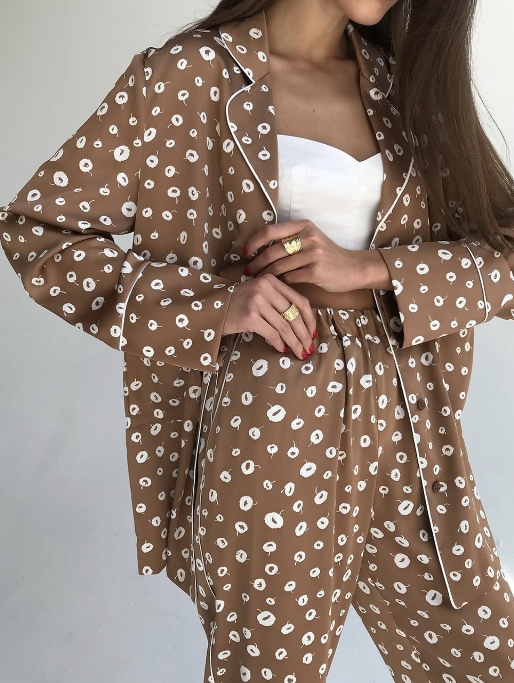 12 Storeez Brown Floral Luxury Pajama Set Size Medium